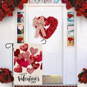 Happy Valentines Day Garden Flag 12x18 Inch Double Sided Love Hearts Balloons